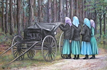 amish ladies traveling down the road, Iowa Amish painting